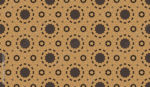 Bohemian Geometric Mandala Seamless Pattern on Neutral Tan Background.