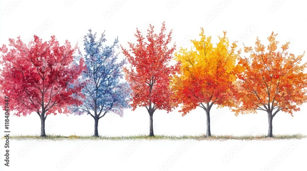 Vibrant Autumn Trees in a Row Vibrant Autumn Trees in a Row
