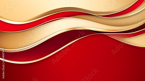 Abstract wavy glossy gold and red background