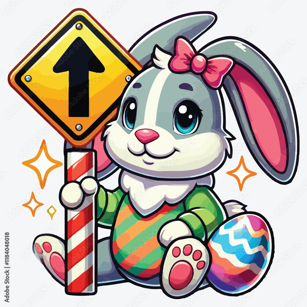 Naklejka premium Easter Bunny - road sign stock illustration