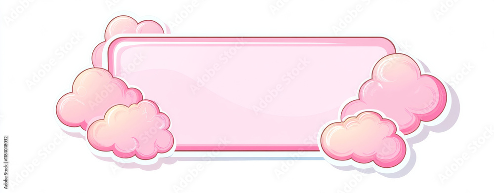 Pink rectangular label with cloud decorations Pink rectangular label with cloud decorations