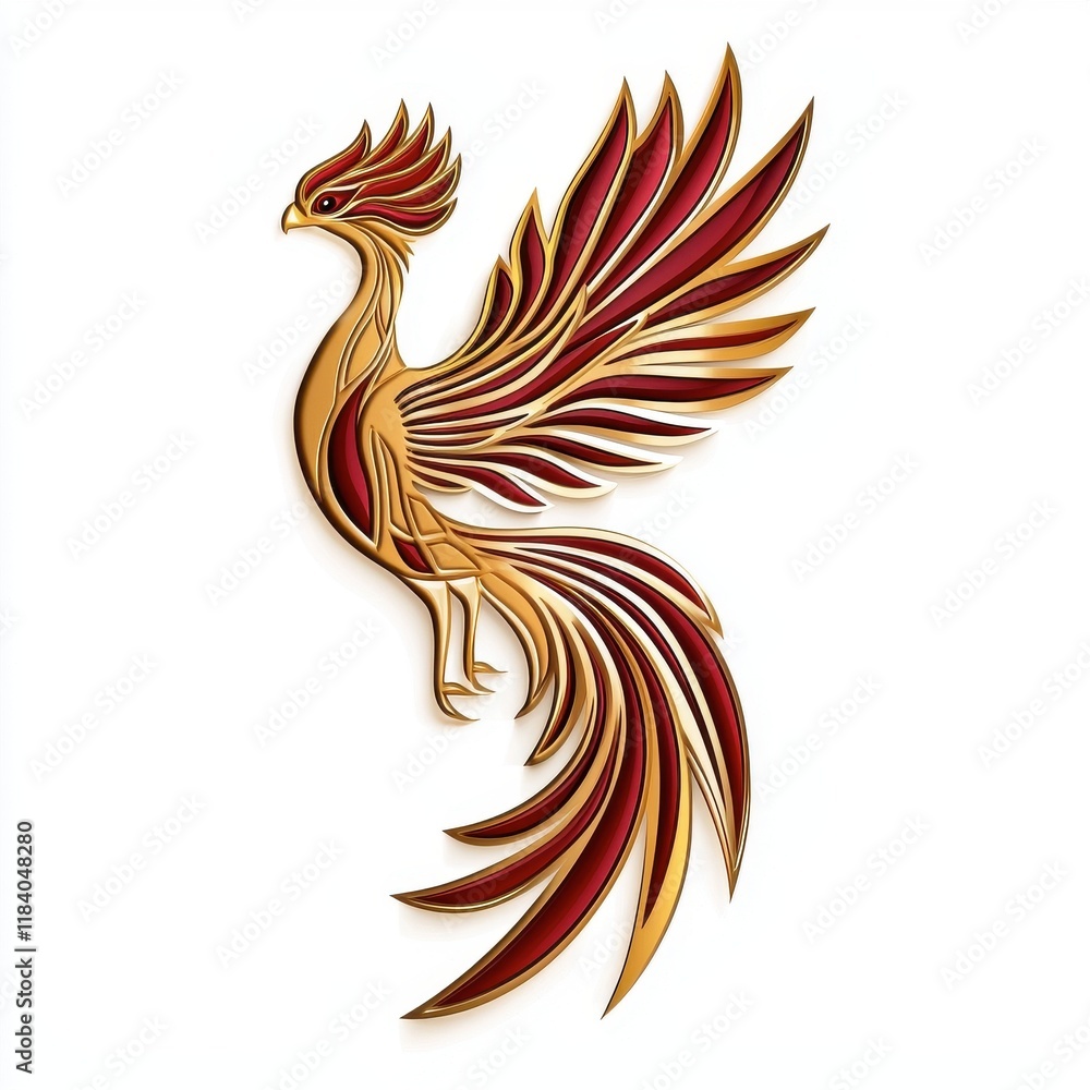 Obraz premium Elegant Golden Phoenix with Red Accents in Modern Style Design