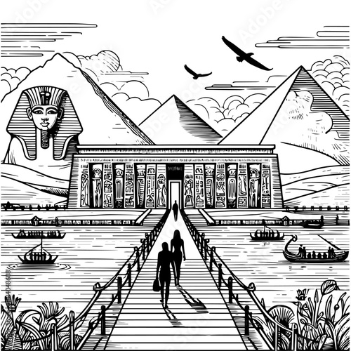 Ancient Egyptian Landscape Pyramids and Sphinx