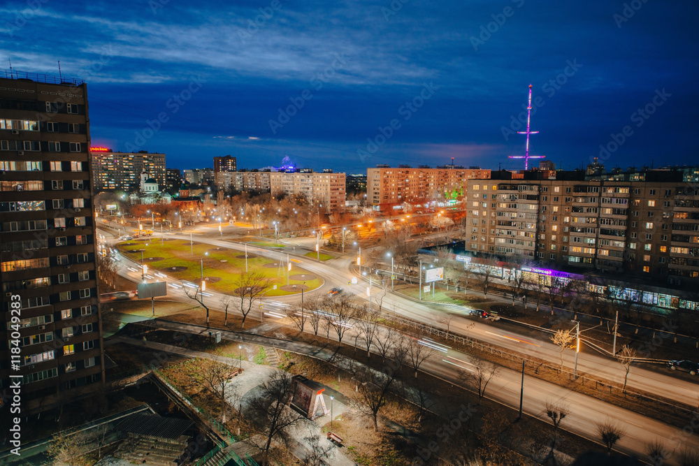 Fototapeta premium landscape of the night city of Orenburg in November
