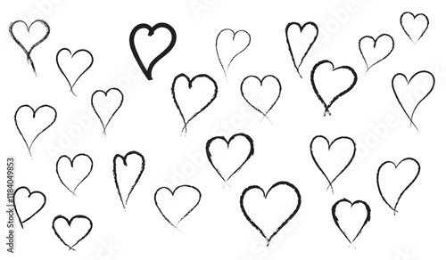 Heart black set of hearts vector hand made on white background