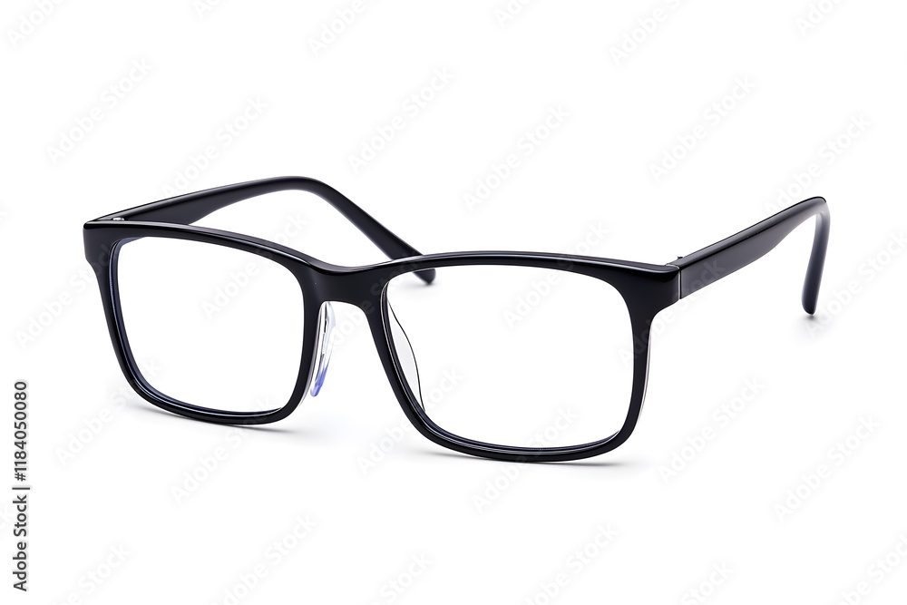 A pair of classic, black-rimmed eyeglasses isolated on white background A pair of classic, black-rimmed eyeglasses isolated on white background