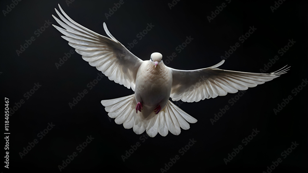 Fototapeta premium White Dove in Flight for the International Day of Peace