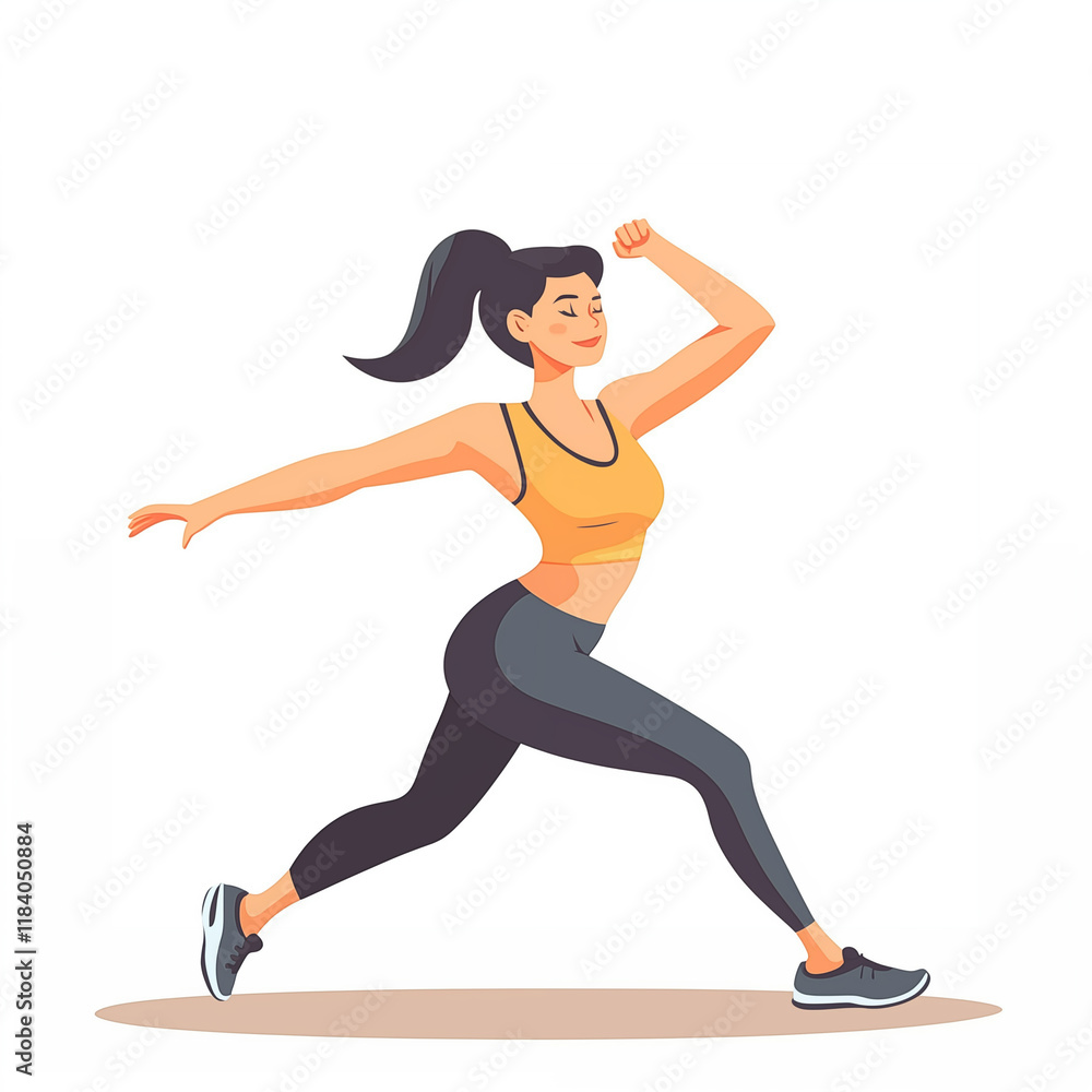 Fototapeta premium morning exercises, girl doing sports, doing exercises, cartoon style on white background