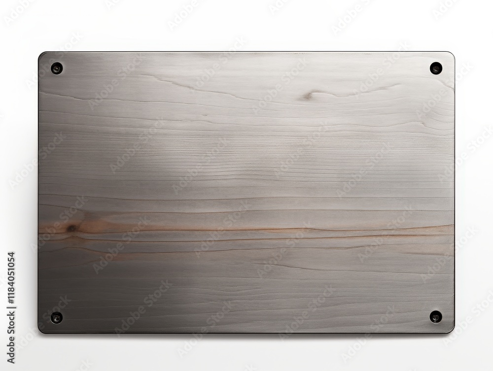 Smooth and Elegant Gray Metal Plate with Visible Wood Grain Texture and Mounting Holes for Creative Design Projects Smooth and Elegant Gray Metal Plate with Visible Wood Grain Texture and Mounting Holes for Creative Design Projects