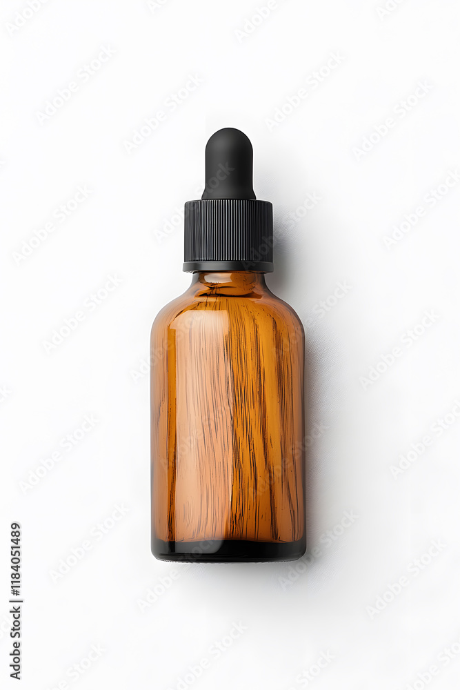 Amber glass dropper bottle with black cap mock up isolated on white background Amber glass dropper bottle with black cap mock up isolated on white background