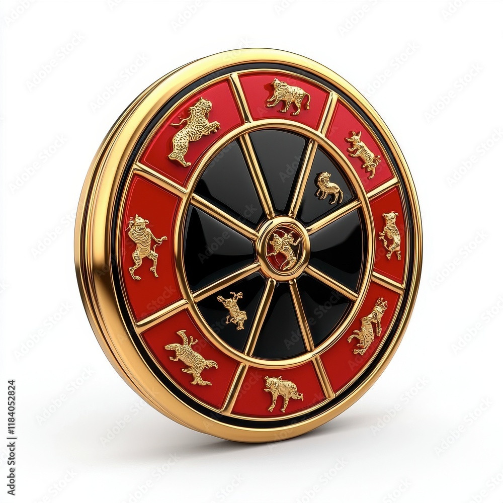 Elegant Round Shield with Animal Designs and Golden Accents Elegant Round Shield with Animal Designs and Golden Accents