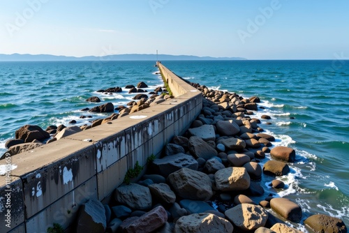 Wallpaper Mural Serene Coastal Breakwater Ocean Waves Crashing on Rocky Shoreline Concrete Structure Torontodigital.ca