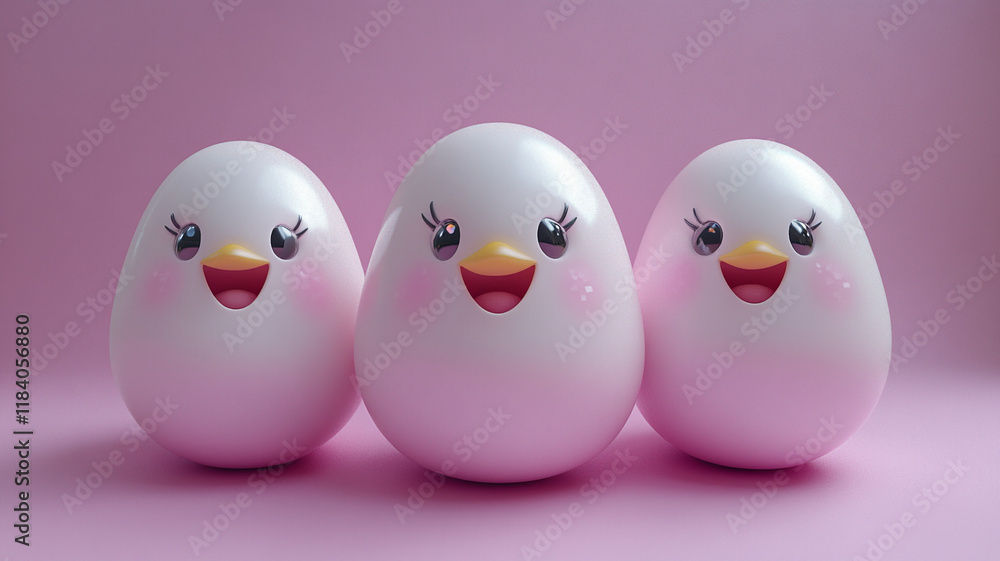 Pink cartoon Easter eggs. Eggs in the shape of chicks. Easter pink banner. Pink cartoon Easter eggs. Eggs in the shape of chicks. Easter pink banner.