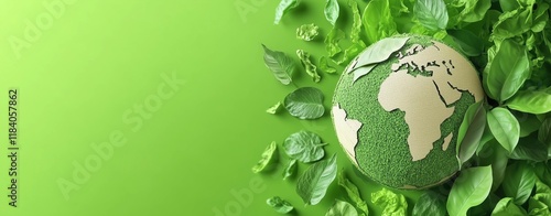 A clean and modern eco-friendly banner design featuring green leaves, a globe, and sustainability icons, suitable for environmental campaigns, green businesses, and eco-awareness promotions. photo