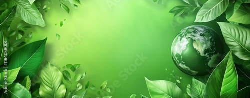 A clean and modern eco-friendly banner design featuring green leaves, a globe, and sustainability icons, suitable for environmental campaigns, green businesses, and eco-awareness promotions. photo