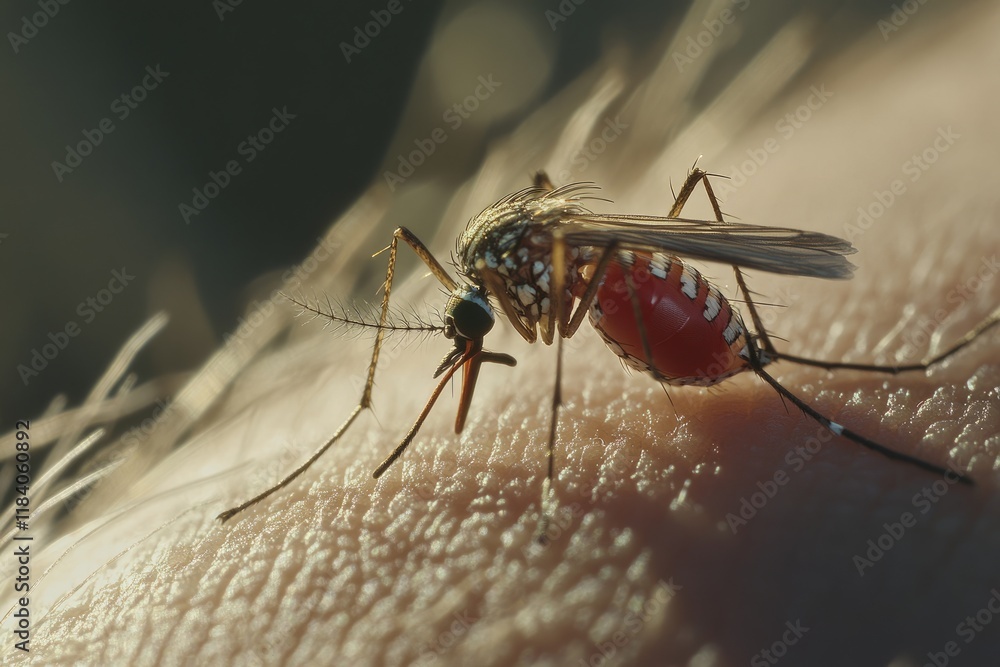 Fototapeta premium Zica virus aedes aegypti mosquito on human skin