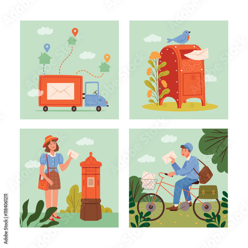 Mail Delivery Illustrations Set
