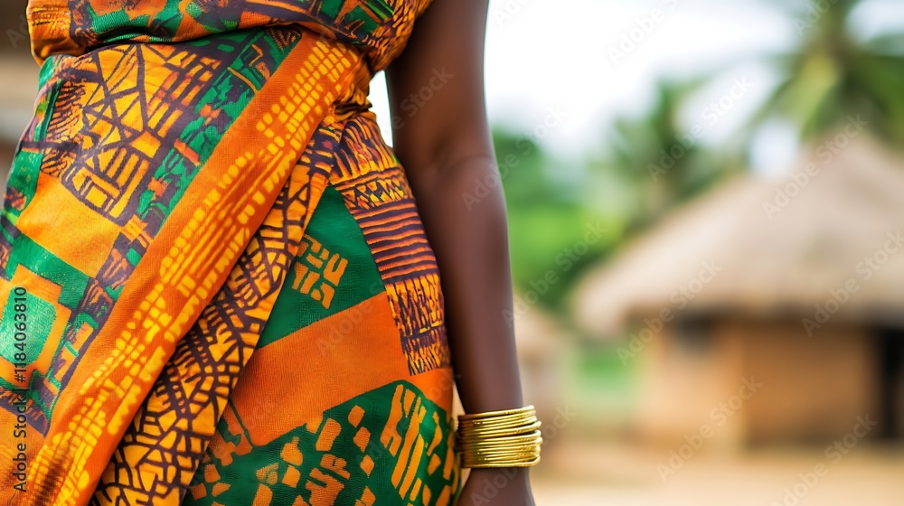 Fototapeta premium Close-up of a woman's vibrant African print dress.