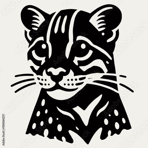 very simple flat and minimalist Ocelot silhouette in black on a white background