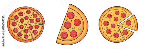 pepperoni pizza vector icon, foods vector illustration - simple illustration of pepperoni pizza perfect for logos, and foods-themed designs.