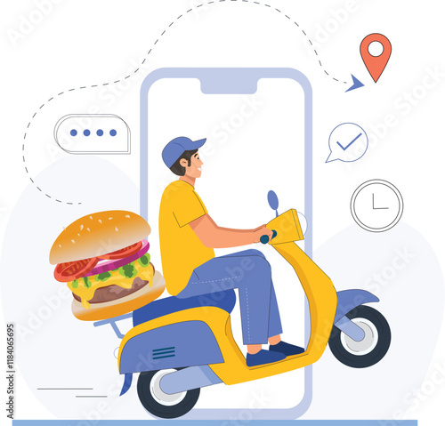 Food delivery service experience illustrated with engaging and modern concepts.