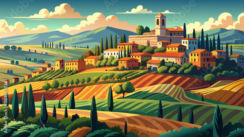 Tuscany landscape with the town of Pienza, Val d'Orcia, Italy