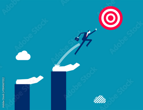 Business reaching and aspirations, Business jumping vector flat