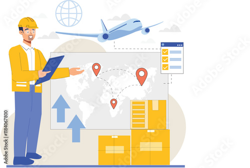 Supply chain operations illustrated with dynamic visuals of air and water freight systems.