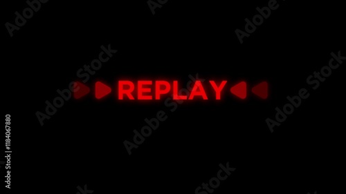 Red replay icon animation with text style Isolated on black background