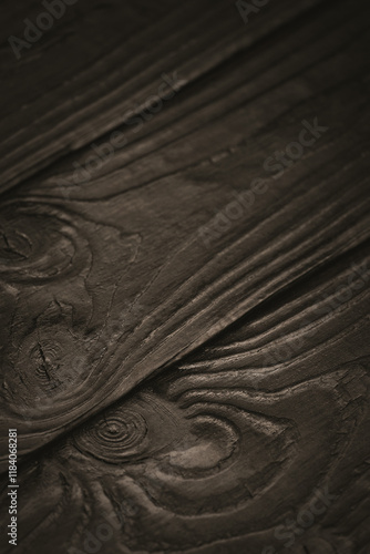 natural texture of burnt wood in design, background, texture for computer games, free space for text, screen saver, wallpapers, vertical photo
