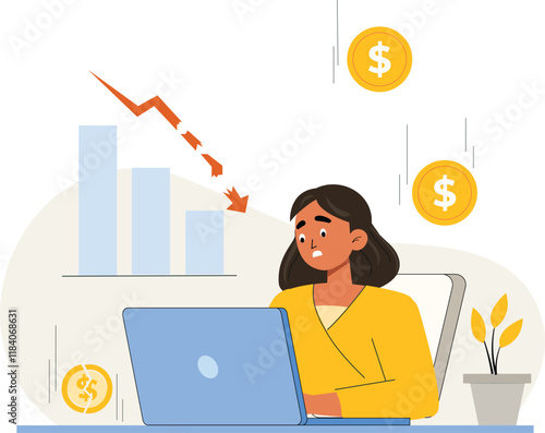 Financial crisis scene depicting individuals facing economic challenges with falling charts.