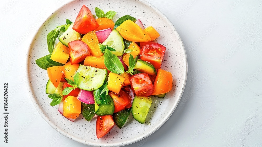 Fresh Colorful Salad with Tomatoes, Cucumbers and Bell Peppers Fresh Colorful Salad with Tomatoes, Cucumbers and Bell Peppers
