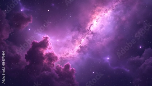 Majestic Purple Nebula, Vibrant Galaxy Scene with Swirling Colors and Distant Stars