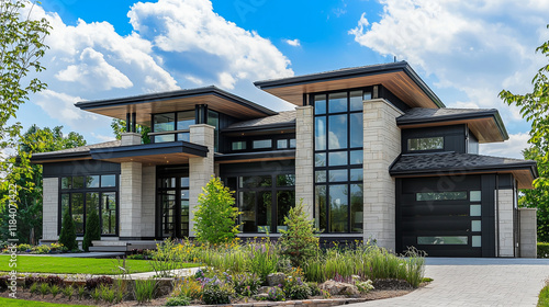 Contemporary house with sleek and modern design elements, showcasing a stylish exterior. 