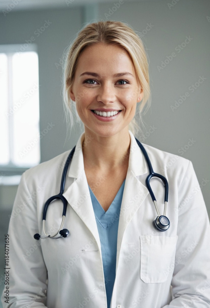 Portrait einer attraktiven jungen Ärztin im Krankenhaus Portrait einer attraktiven jungen Ärztin im Krankenhaus
