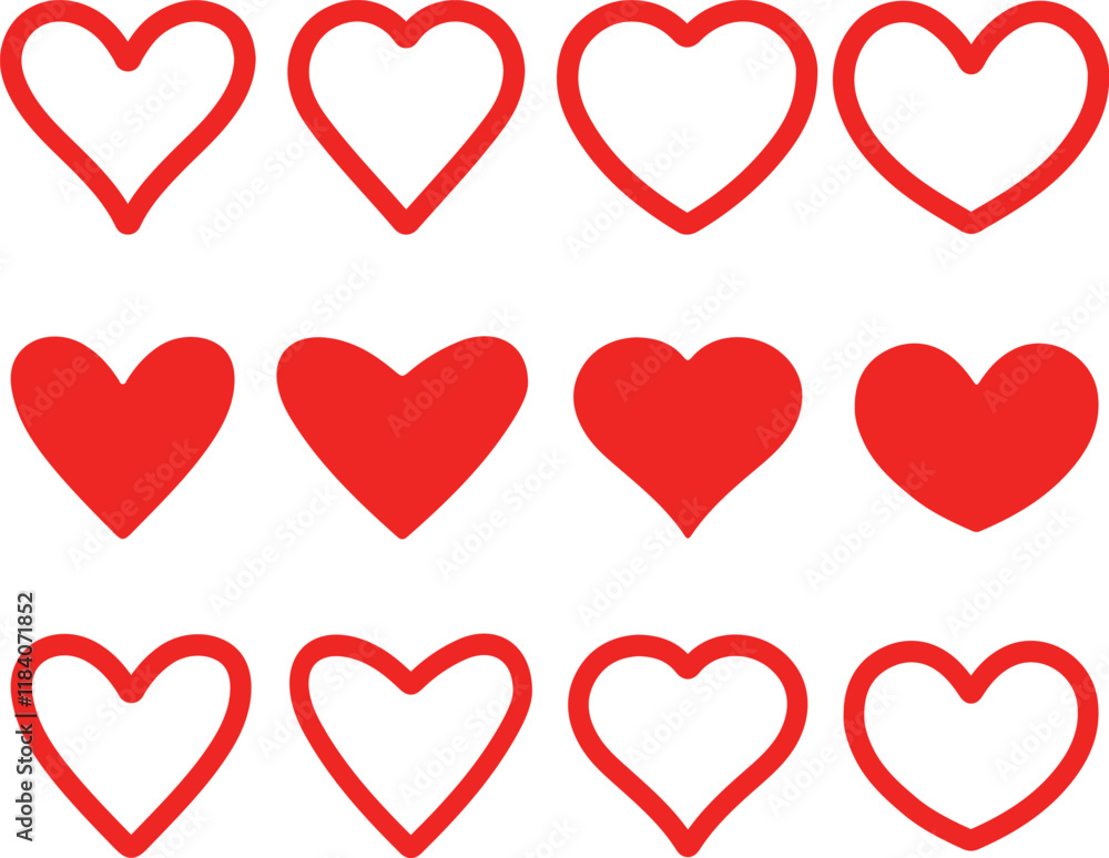 red hearts vector, set red hearts vector, set