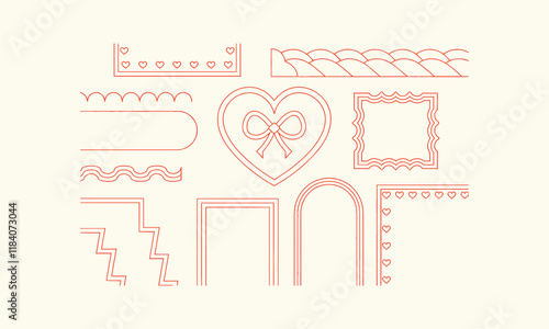 Collection of doodle hand-drawn trendy frames with wavy lines vector art,Doodle hand-drawn frames with wavy lines, bows, and ribbons. Minimalist simple line art., easily editable.