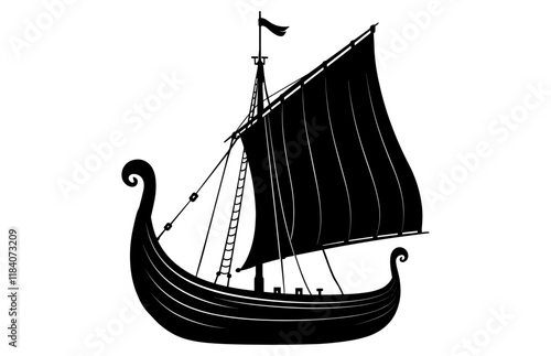 Viking Ship Silhouette Vector, Viking Boat boat Black Clipart