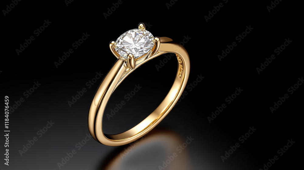 High resolution image of gold ring with large diamond centerpiece High resolution image of gold ring with large diamond centerpiece