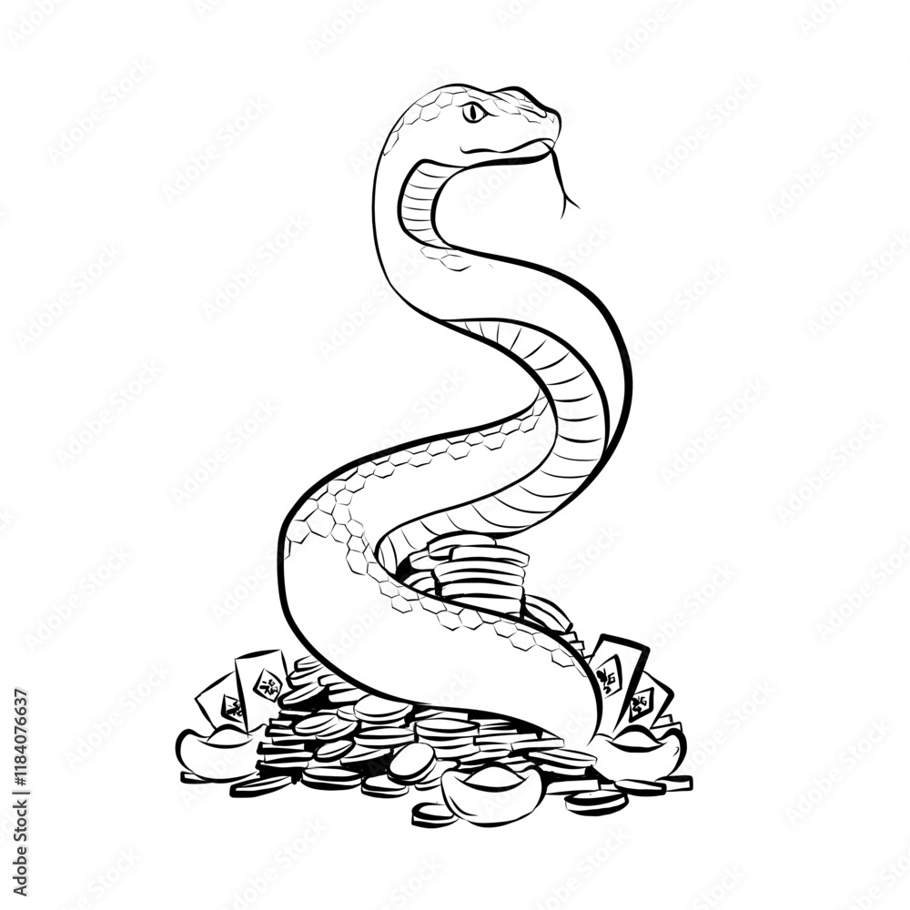 Obraz premium snake, animal, cartoon, vector, illustration, reptile, cobra, symbol, serpent, 2025, cute, art, character, wild, wildlife, design, viper, drawing, nature, poison, tattoo, funny, poisonous, sign, chine