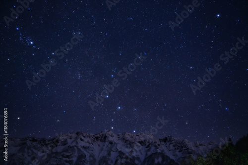 雪山と満天の星空