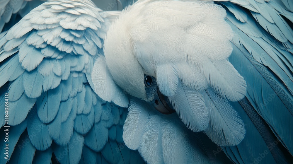Obraz premium Soft Blue Feathers, Close Up Texture Background, Calming Color Palette, High-Resolution Stock Photo