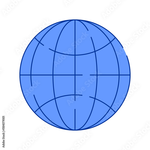 A captivating blue globe vector illustration with detailed latitude and longitude lines, showcasing the Earth's coordinate system. Perfect for educational, navigation, and mapping purposes