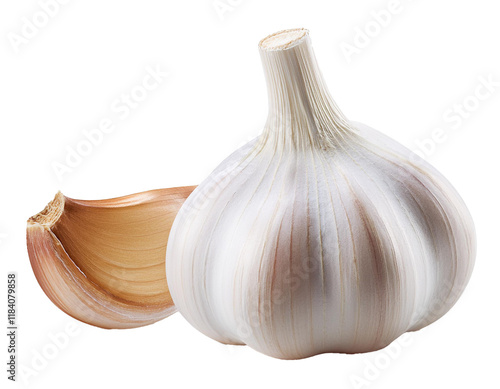 garlic isolated on white background, cutout photo