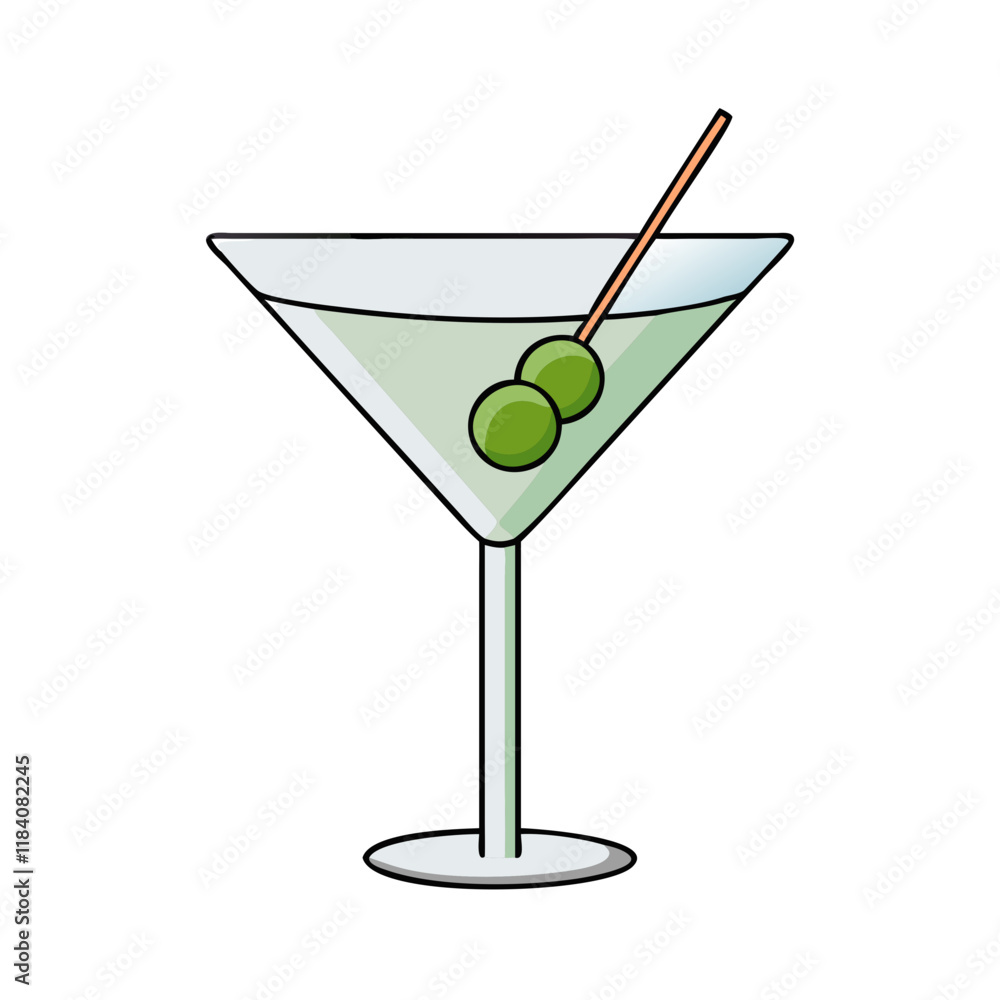 martini glass with olive vector icon, drinks vector illustration - simple illustration of martini glass with olive perfect for logos, and drinks-themed designs.