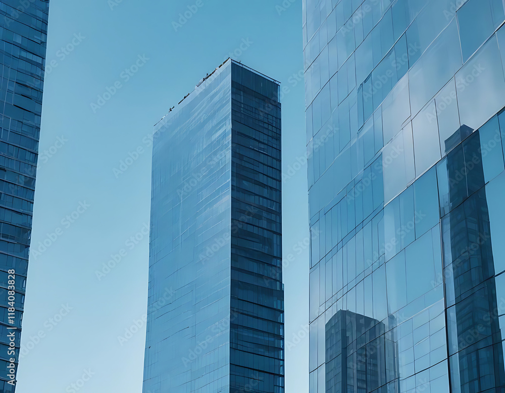Modern skyscrapers with glass facades and blue skies. Modern skyscrapers with glass facades and blue skies.