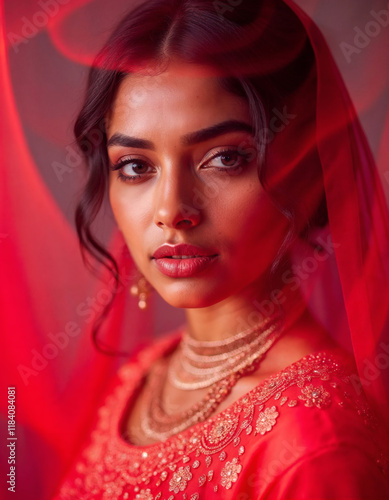 Portrait of beautiful woman in traditional saree in front of a heritage building	 photo