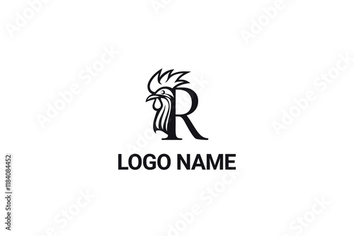 Minimalist Letter R Rooster Head Logo Design Template photo