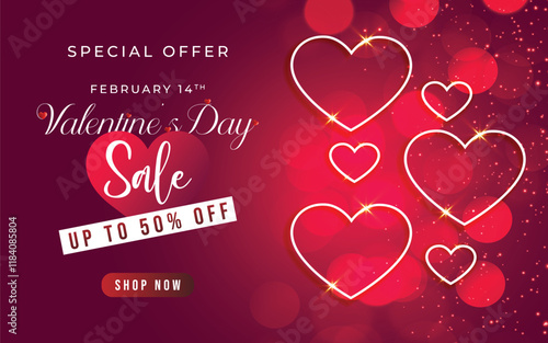 Happy Valentine's day super sale background design. Valentine day special offer promotion background template. Vector illustration