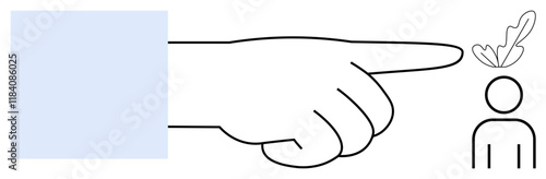 Large hand pointing directly at a person with a lightbulb symbolizing a sudden idea or inspiration over their head. Ideal for creativity, inspiration, brainstorming, innovation, motivation